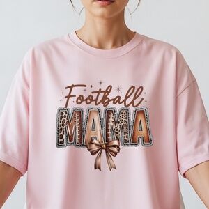 🏈 Game Day Football Mama T-shirt S M L XL Leopard, lace bow New Pink handmade